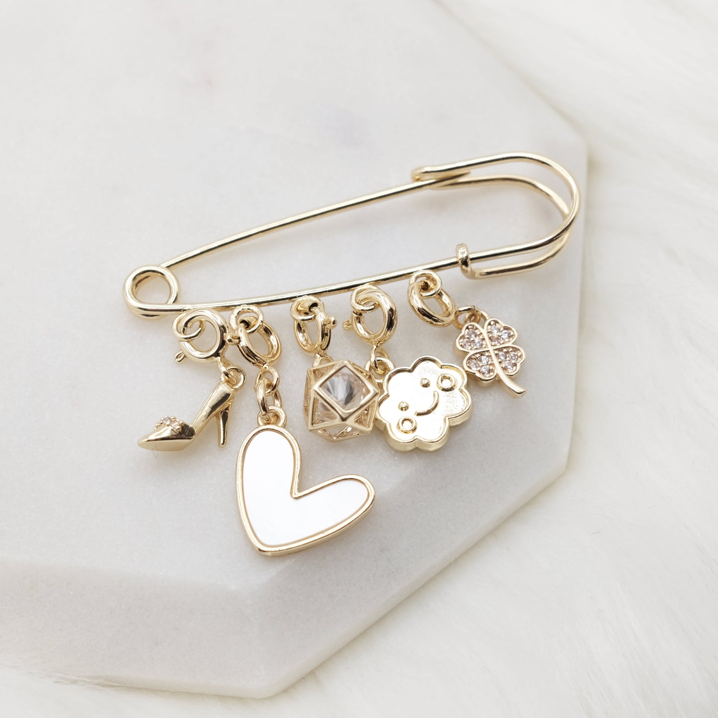 Charm Cascade Brooch Pin