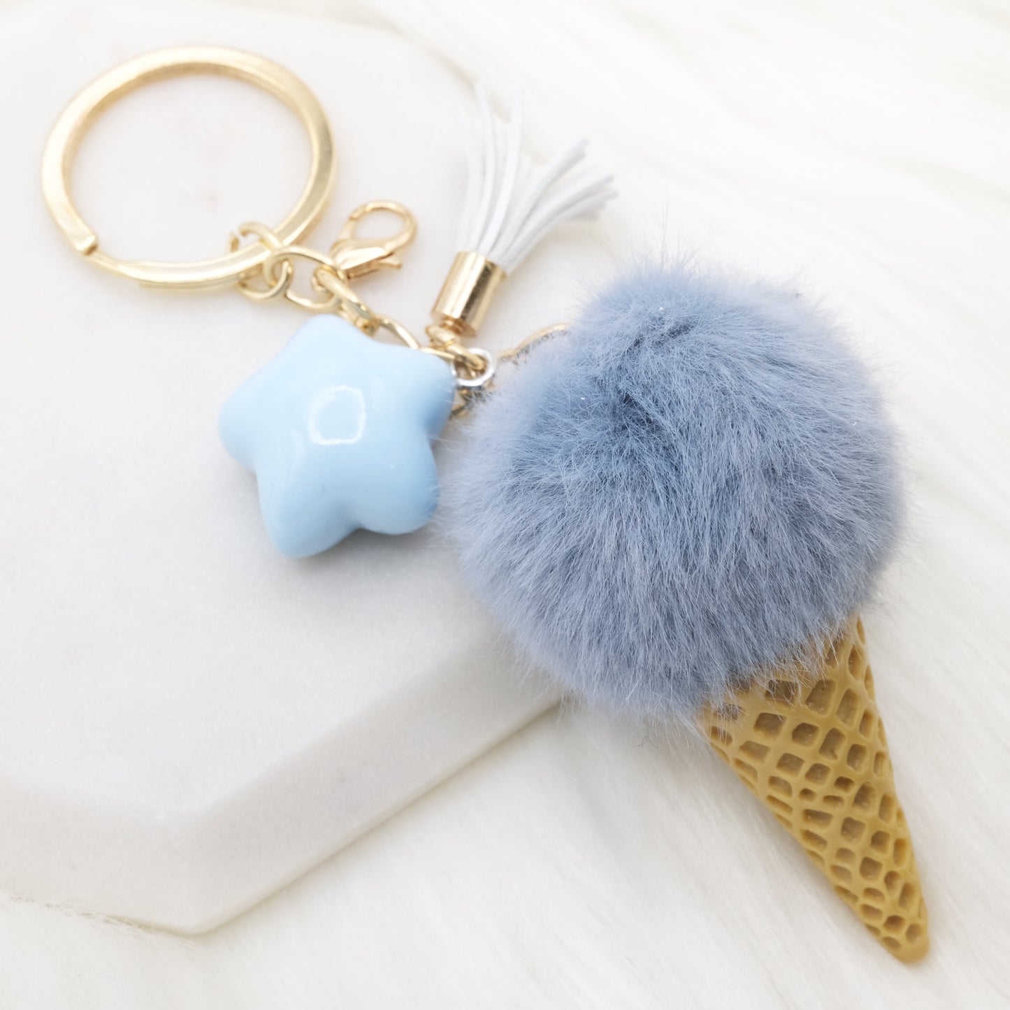 Blue Pom Pom Ice Cream Keychain