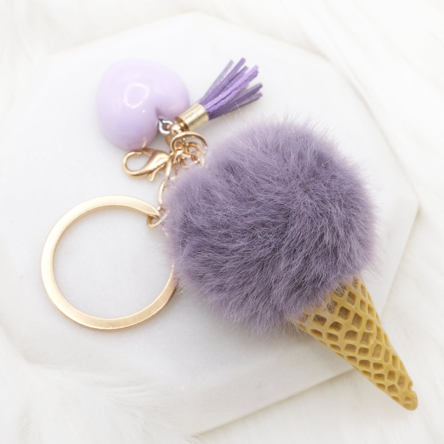 Purple Pom Pom Ice Cream Keychain