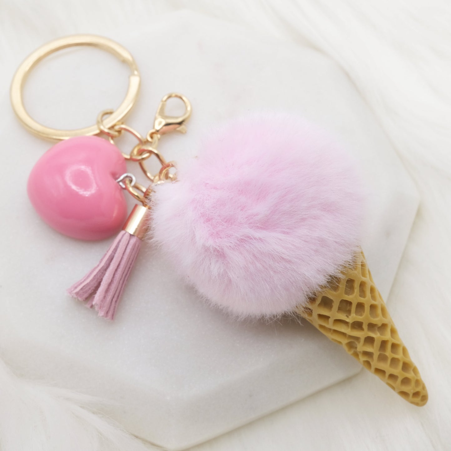 Pink Pom Pom Ice Cream Keychain