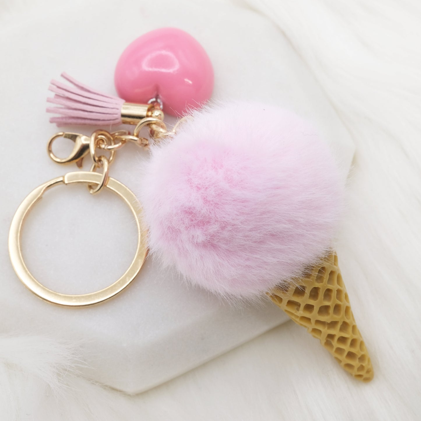 Pink Pom Pom Ice Cream Keychain