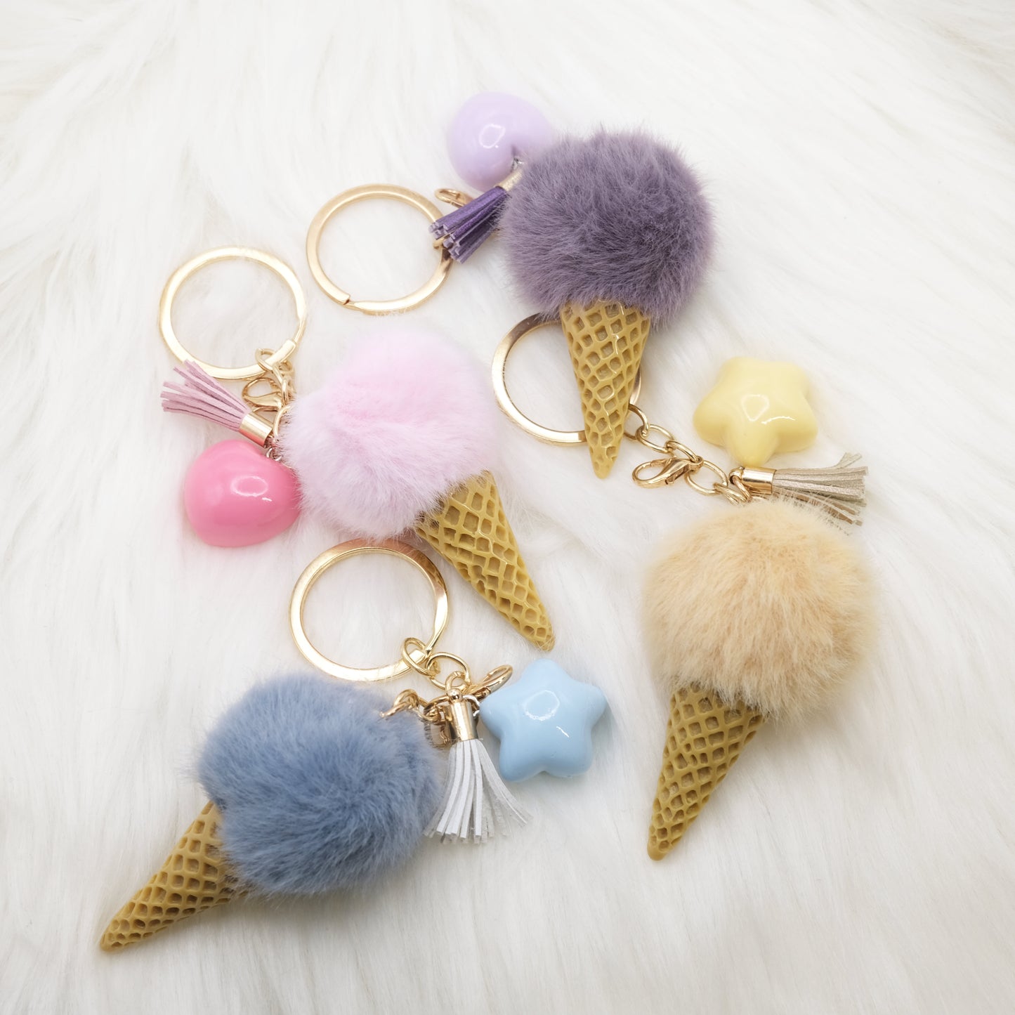 Blue Pom Pom Ice Cream Keychain