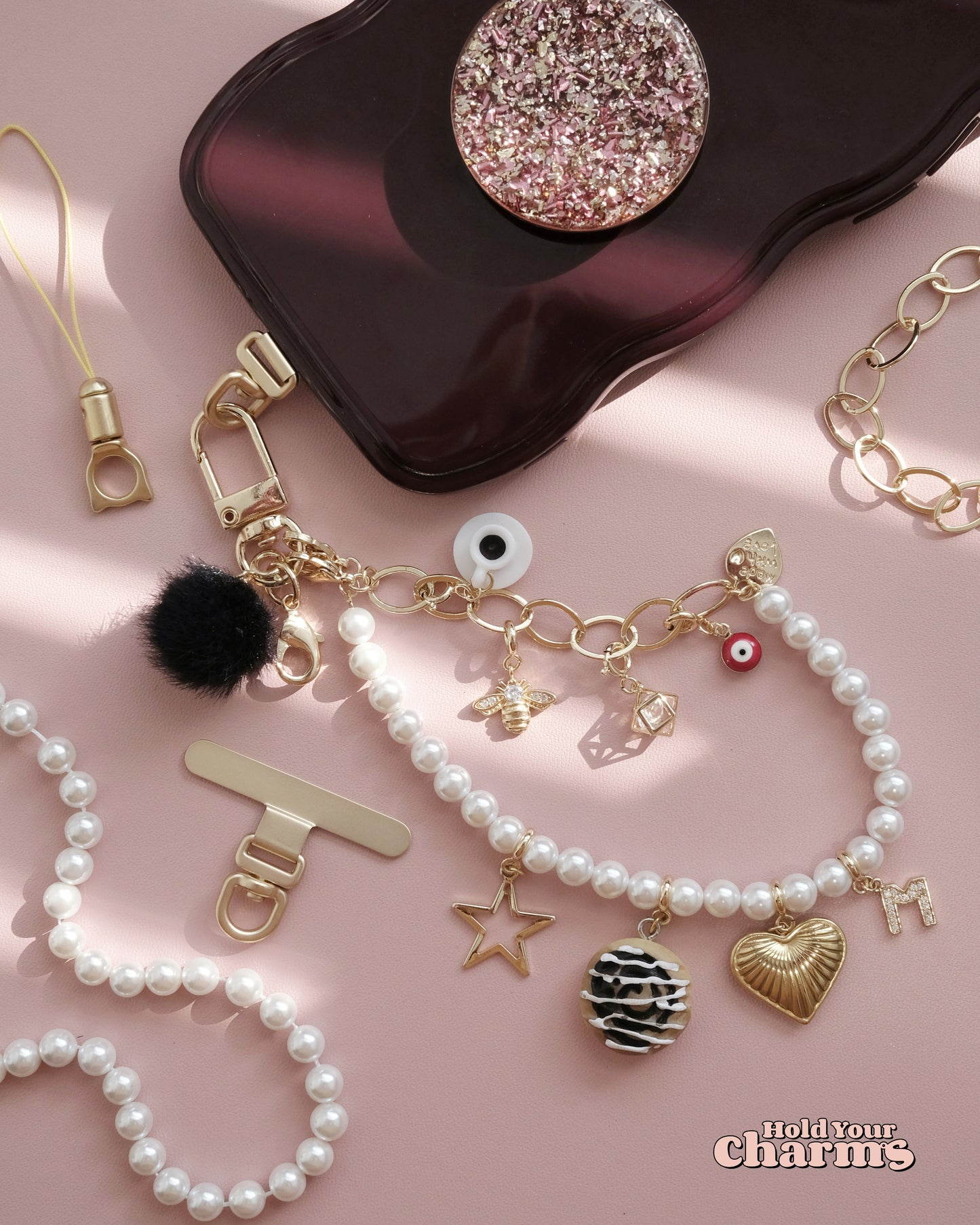 Artisan Pearl-Chain Phone Charm / Wrist Strap