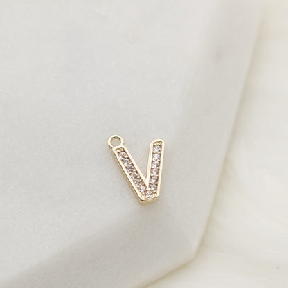 Sparkling Letter V Alphabet Charm