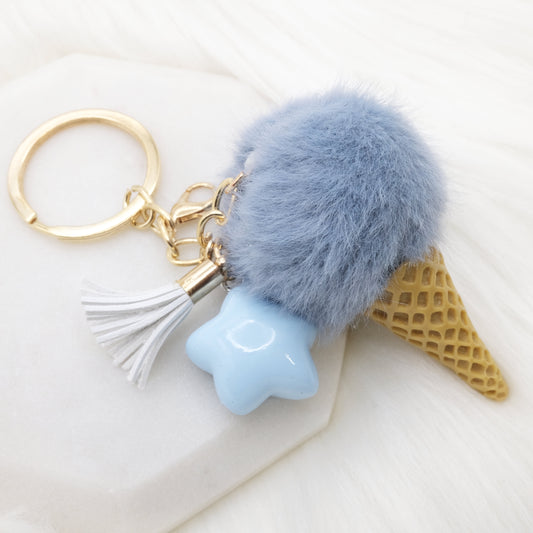 Blue Pom Pom Ice Cream Keychain