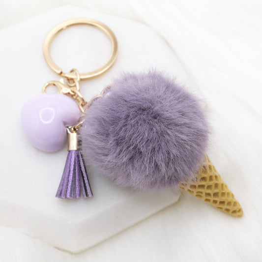 Purple Pom Pom Ice Cream Keychain