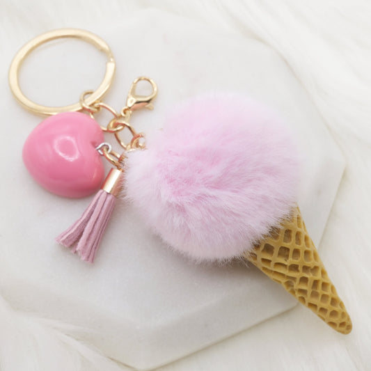 Pink Pom Pom Ice Cream Keychain