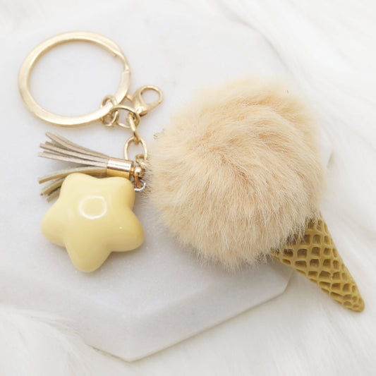 Beige Pom Pom Ice Cream Keychain
