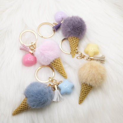 Blue Pom Pom Ice Cream Keychain