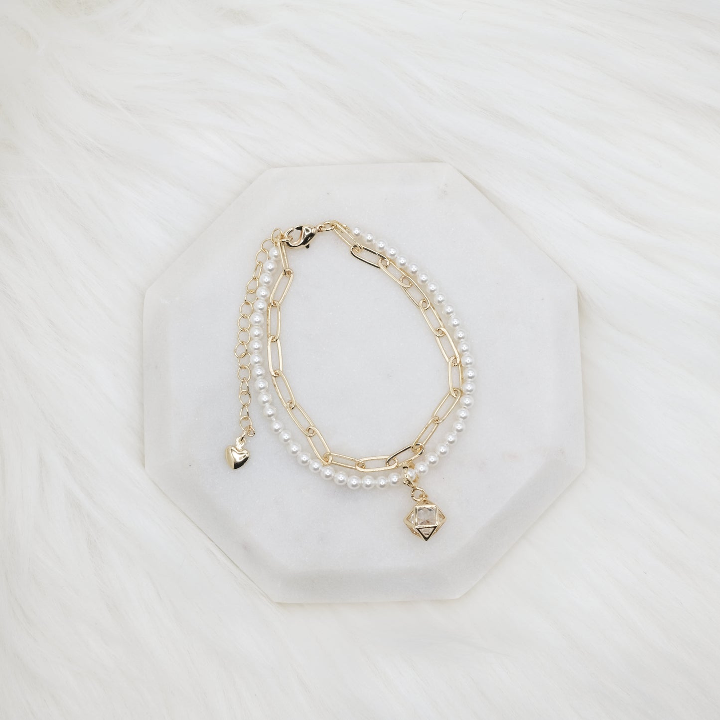 Cubic Bling Artisan Pearl Chain Bracelet