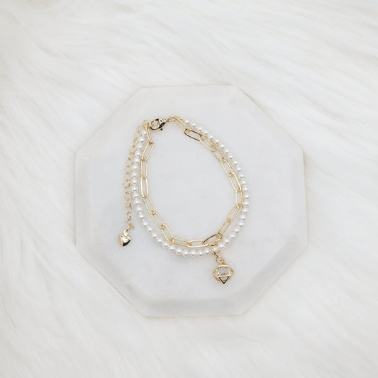 Cubic Bling Artisan Pearl Chain Bracelet