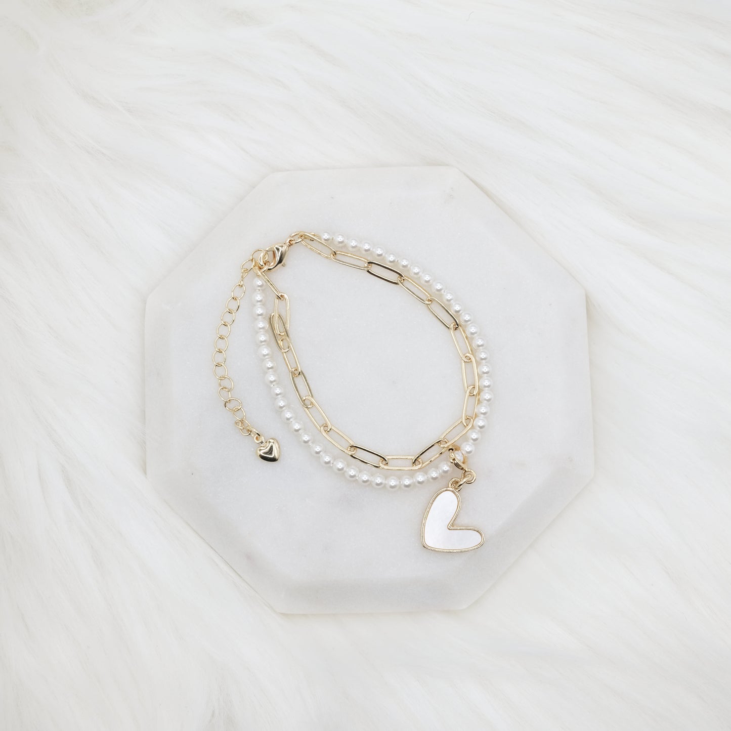 Mother of Pearl Heart Artisan Pearl Chain Bracelet