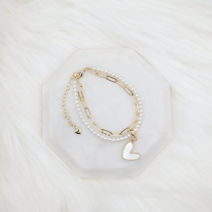 Mother of Pearl Heart Artisan Pearl Chain Bracelet