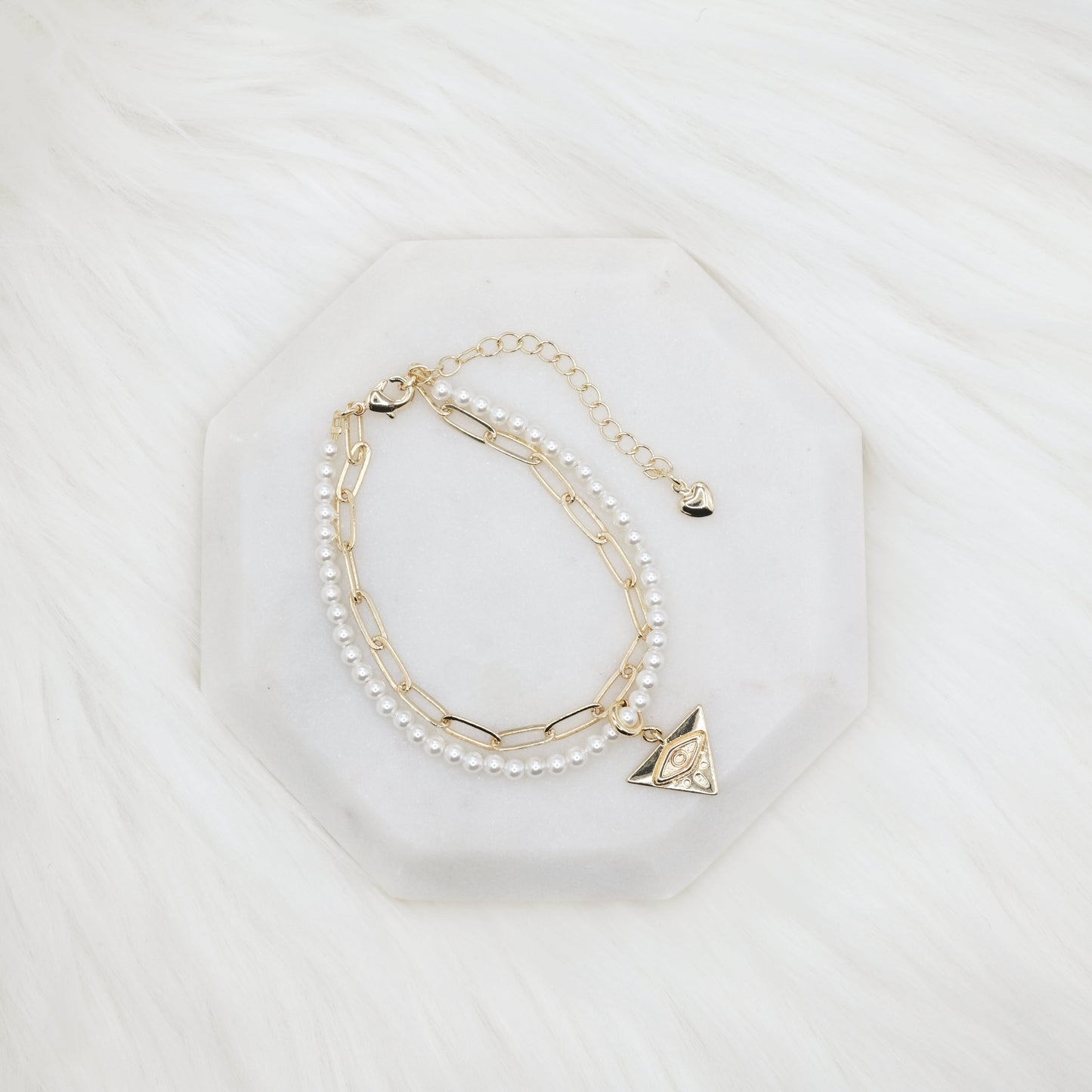 Triangle Evil Eye Artisan Pearl Chain Bracelet