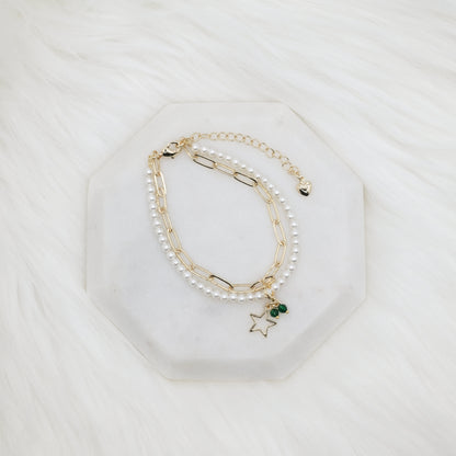 Birth Stone Artisan Pearl Chain Bracelet