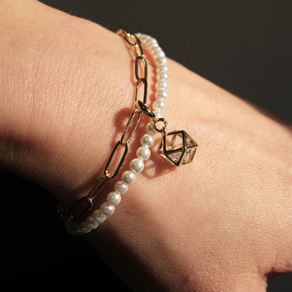 Cubic Bling Artisan Pearl Chain Bracelet