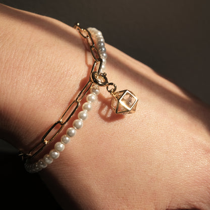 Cubic Bling Artisan Pearl Chain Bracelet