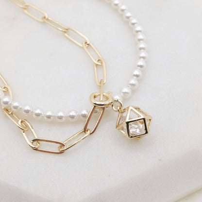 Cubic Bling Artisan Pearl Chain Bracelet