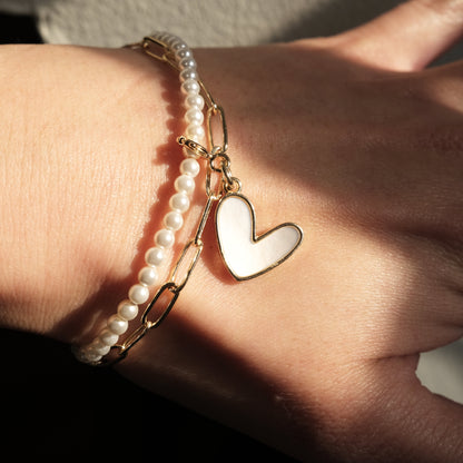 Mother of Pearl Heart Artisan Pearl Chain Bracelet