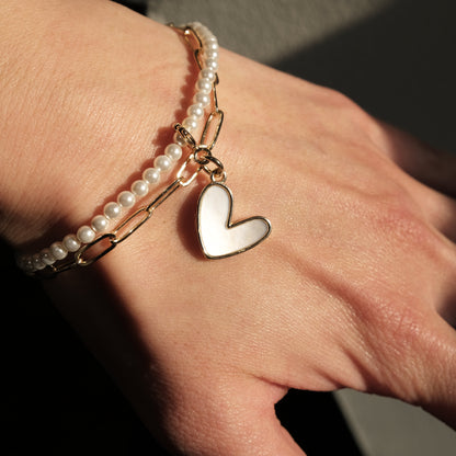 Mother of Pearl Heart Artisan Pearl Chain Bracelet