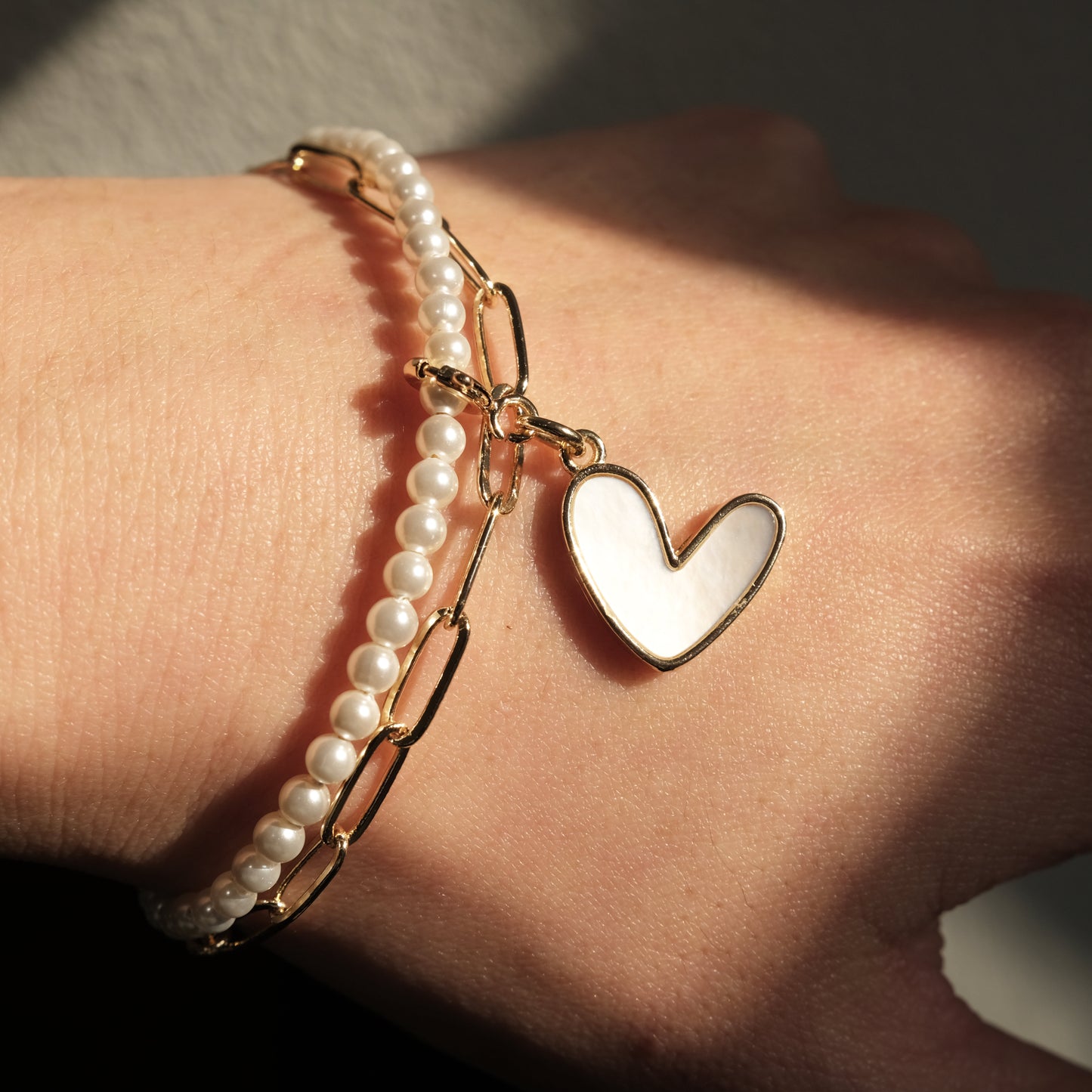 Mother of Pearl Heart Artisan Pearl Chain Bracelet