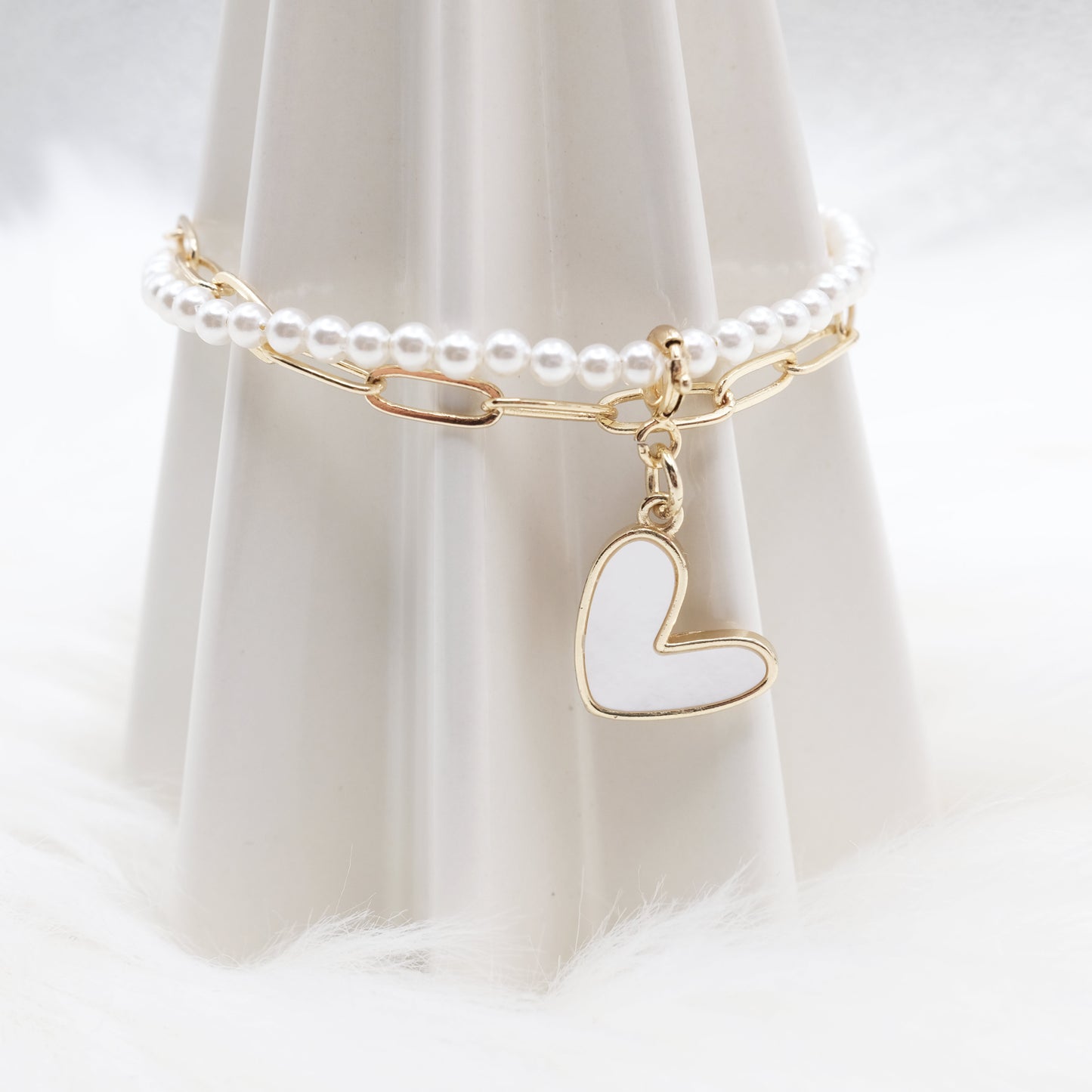 Mother of Pearl Heart Artisan Pearl Chain Bracelet