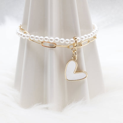 Mother of Pearl Heart Artisan Pearl Chain Bracelet