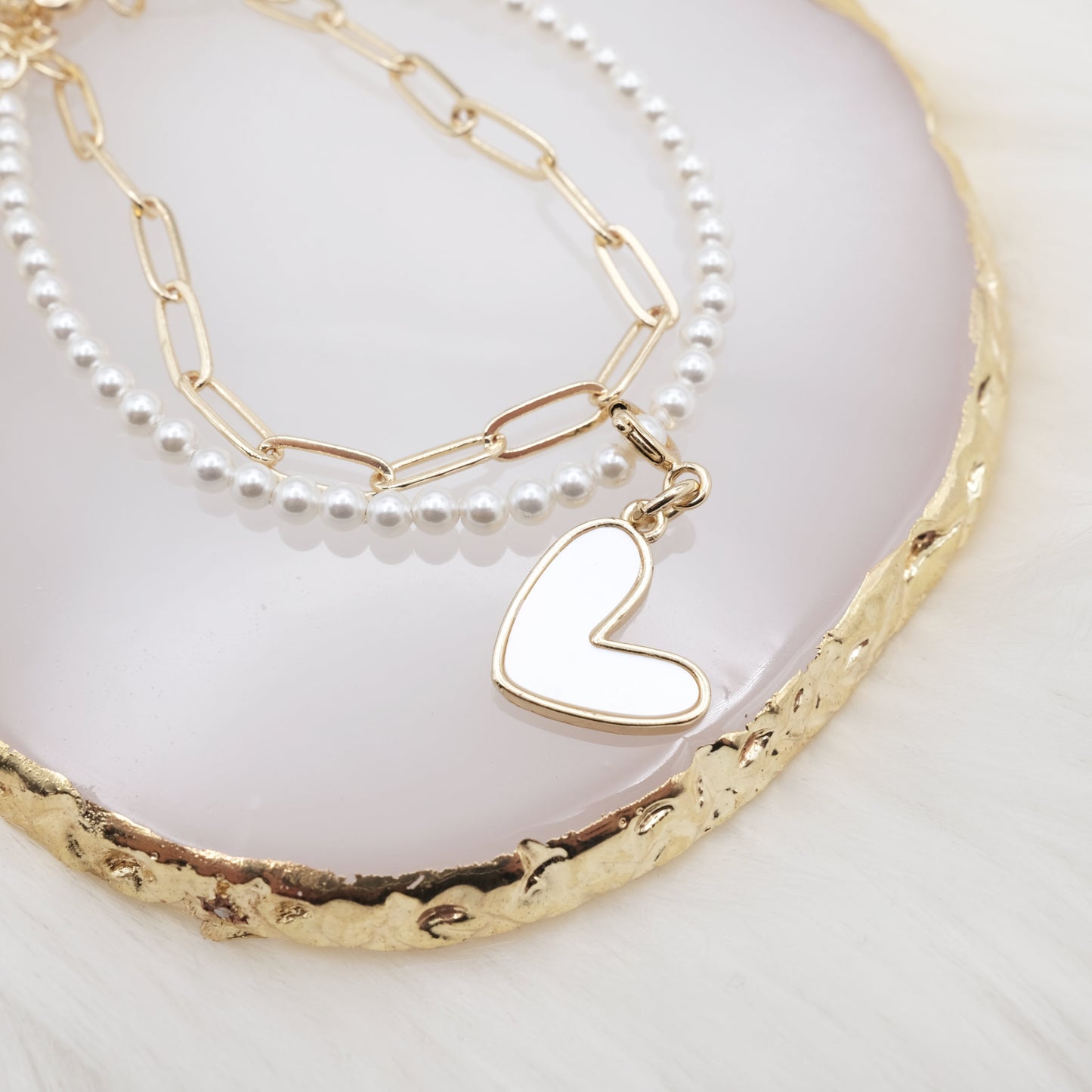 Mother of Pearl Heart Artisan Pearl Chain Bracelet