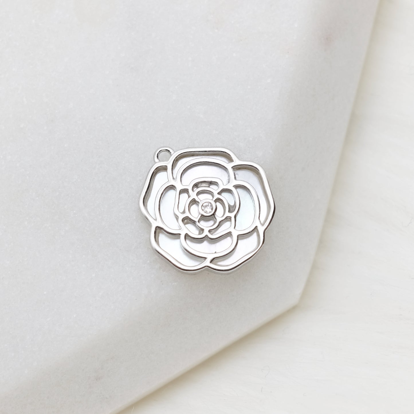 Mother of Pearl Chrome Rose Charm