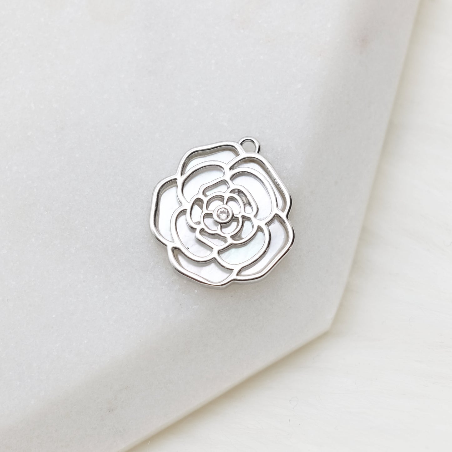 Mother of Pearl Chrome Rose Charm