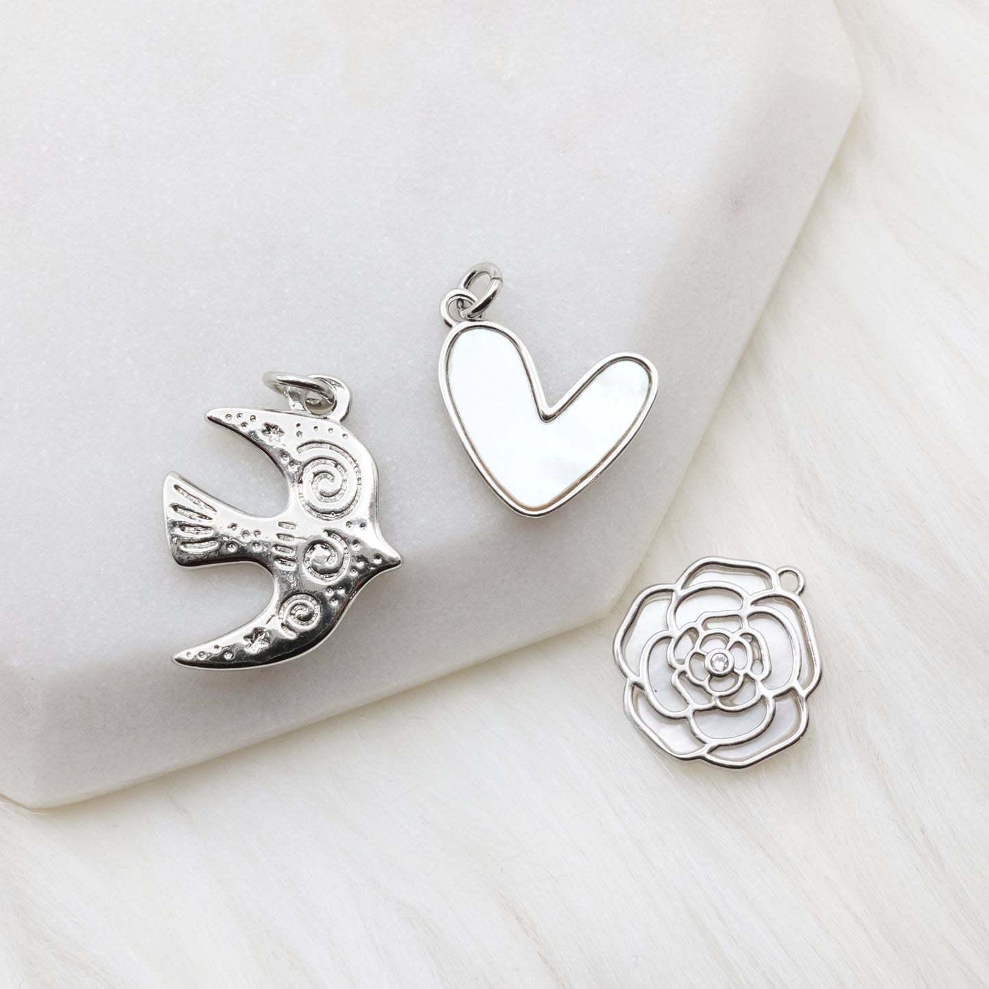 Mother of Pearl Chrome Rose Charm