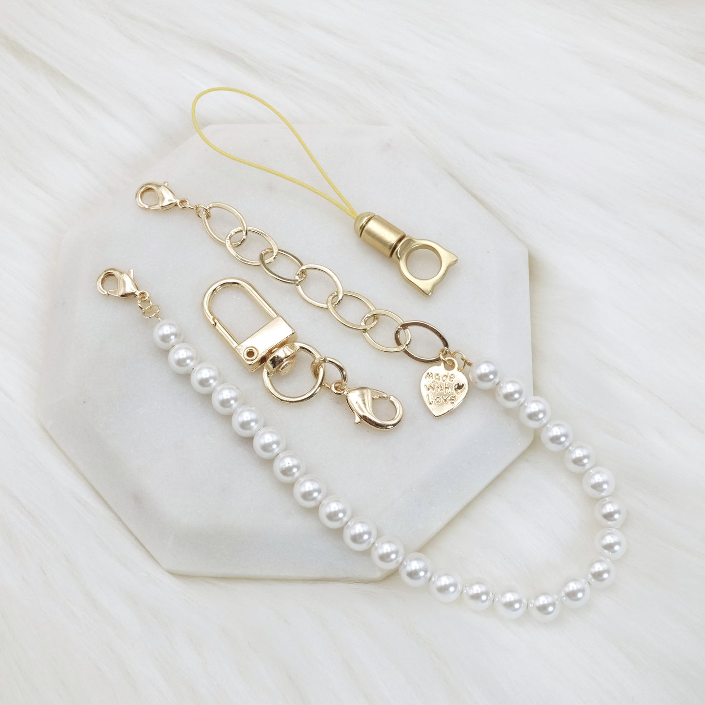 Artisan Pearl-Chain Phone Charm / Wrist Strap