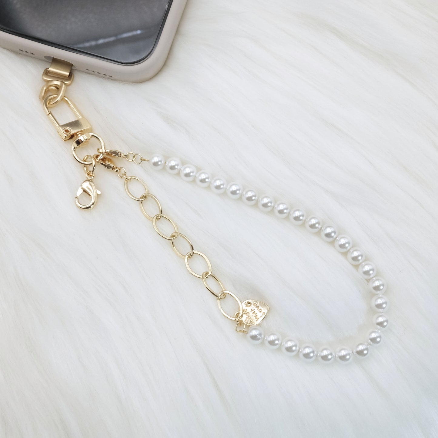 Artisan Pearl-Chain Phone Charm / Wrist Strap